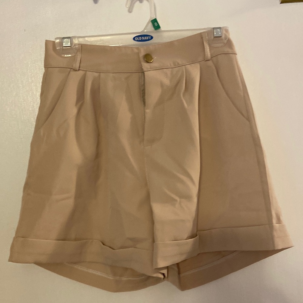 Beige, polyester, pleated, size medium, dress shorts by CCJ fashion